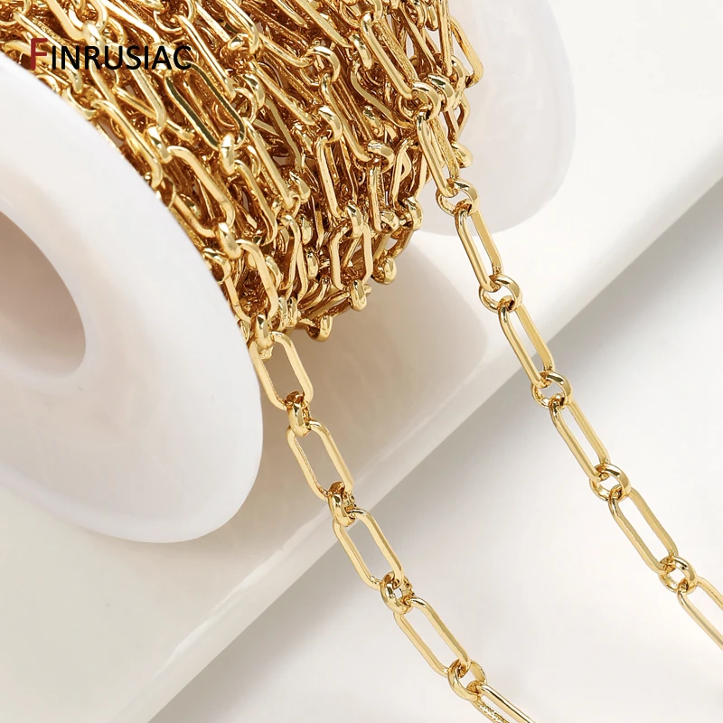 

18-каратное позолоченное латунное скрепка-цепочка, объемная цепочка для ювелирных изделий, кабельная цепочка 4*9 мм для DIY, аксессуары для изготовления ожерелья, браслета