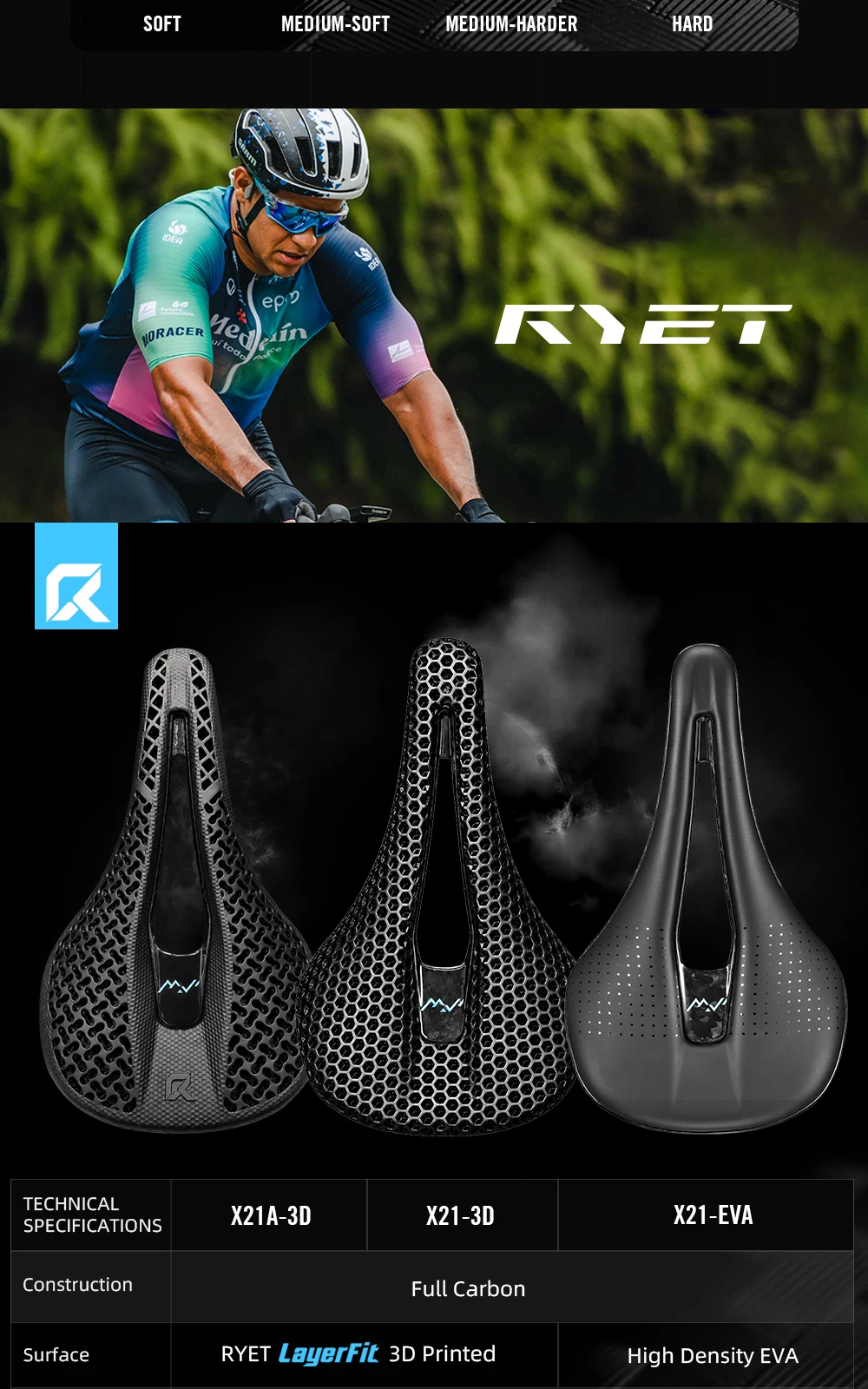 RYET Carbon 3D Gedruckt Fahrrad Sattel 140mm Ultraleicht Rennrad MTB Racing Sättel Fahrrad Sitz Teile Kissen Radfahren Fahrrad Zubehör – Detail 4