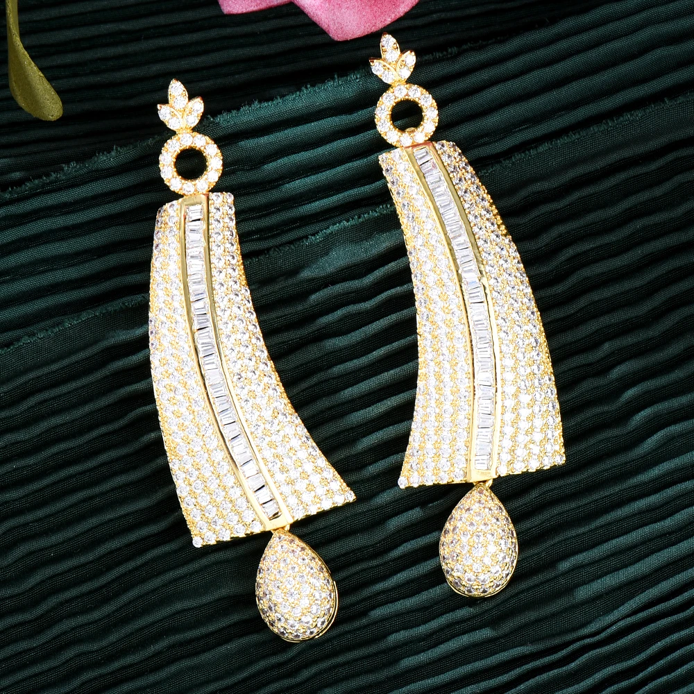 

Missvikki Luxury DUBAI Big Dangle Earrings Shiny Cubic Zircon Drop Earring For Bridal Wedding Party Accessories High Quality