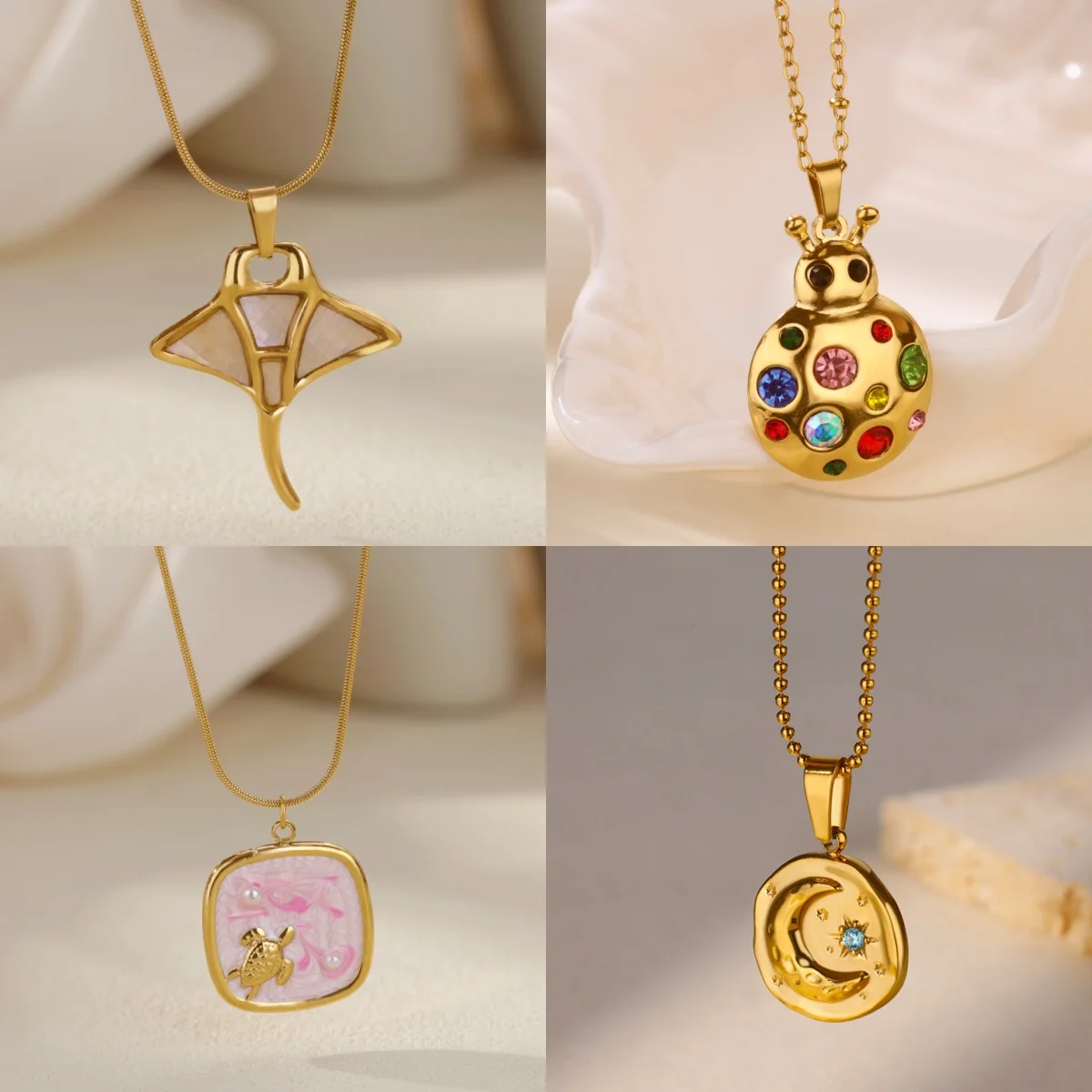 Collares con Colgante de Peces Coloridos para Mujer, Joyería de Playa de Acero Inoxidable Chapado en Oro, Regalo Perfecto