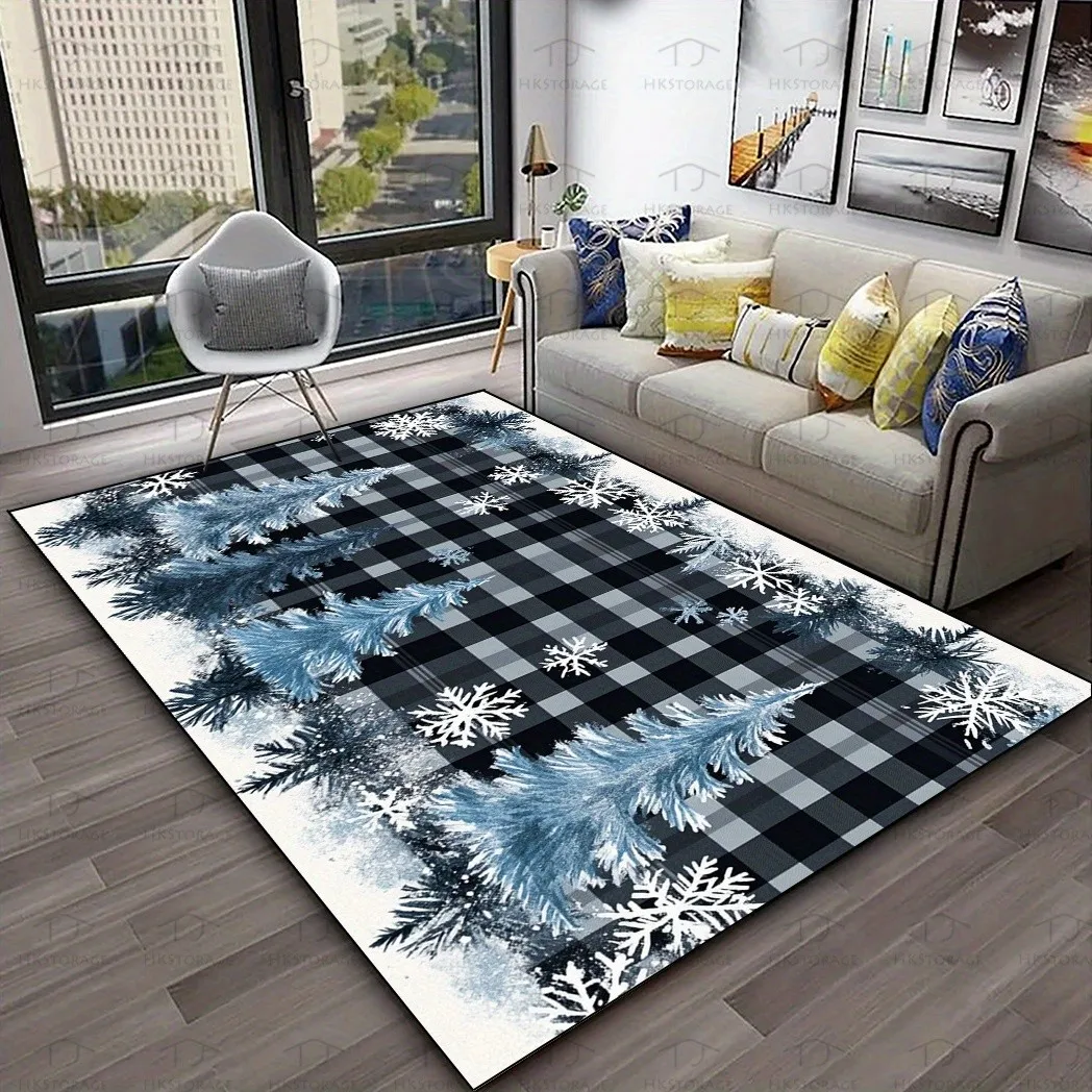 Floor Carpet Rug Pinecone Non Slip Christmas Garland Washable Red Bauble Rustic Retro Dining Room Apartment Decor