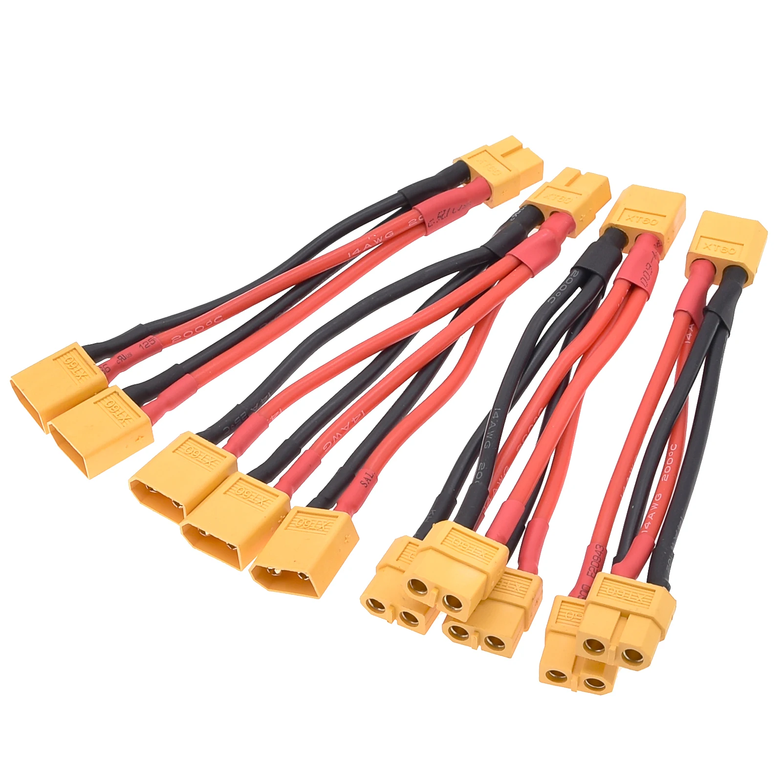 12AWG XT60 Parallel Battery Connector Male/Female Cable Dual Extension Splitter/ 3-Way 12AWG Silicone Wire for RC Battery Motor