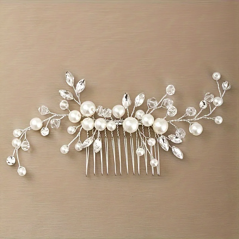 Handmade Alloy And Crystal Hair Comb Fashion Pearl Flower Hair Comb Bridal Wedding Hair Accessories Jewelry Hair Comb image 2