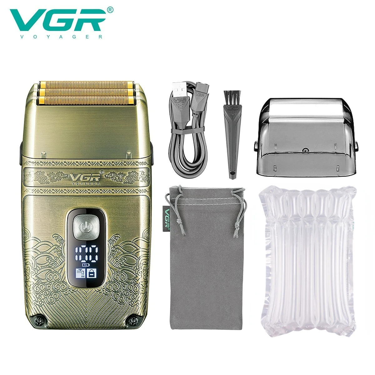 VGR Scheerapparaat Professioneel Elektrisch scheerapparaat Scheermachine Waterdicht Baardtrimmer Metaal Scheermes Digitaal beeldscherm Scheerapparaat voor mannen V-335