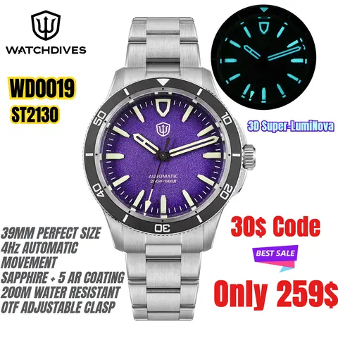 Watchdives Premier WD0019 Automatic Watch 39mm ST2130 Sapphire 200M Waterproof Ceramic Bezel Luxury Mechanical Watch Men