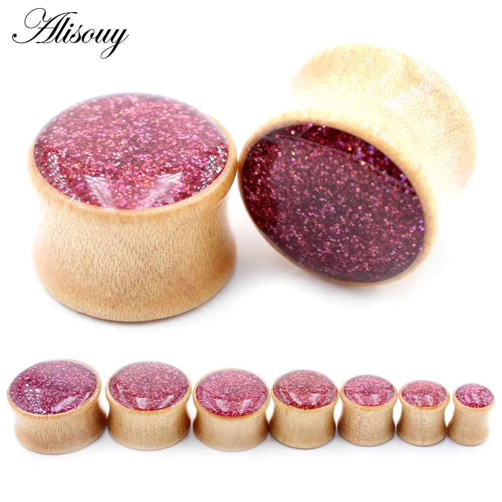 Alisouy 2 قطعة 8-20 مللي متر الخشب المينا متوهج الأذن المتوسع اللحم الأنفاق المقابس مقاييس نقالة موسع القرط هيئة ثقب المجوهرات