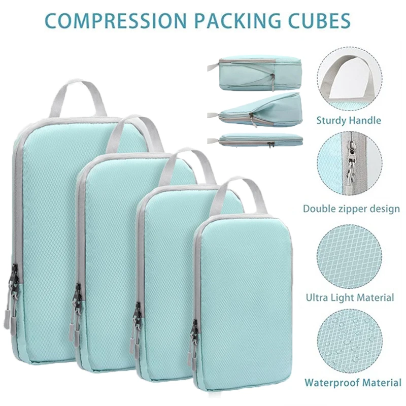 

Хит продаж, дорожная сумка для хранения, компрессионный мешок, набор из четырех предметов, сумка для хранения одежды с ромбовидной сеткой, дышащая и водонепроницаемая