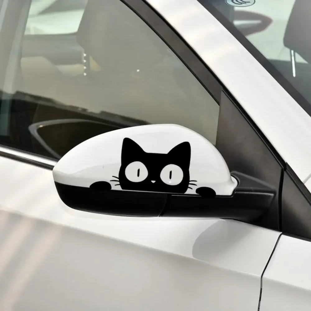 Universal Surprise Cat Peeking Sticker Black/White Funny Vinyl Decal Car Styling Decoration Accessories 14CM*6CM