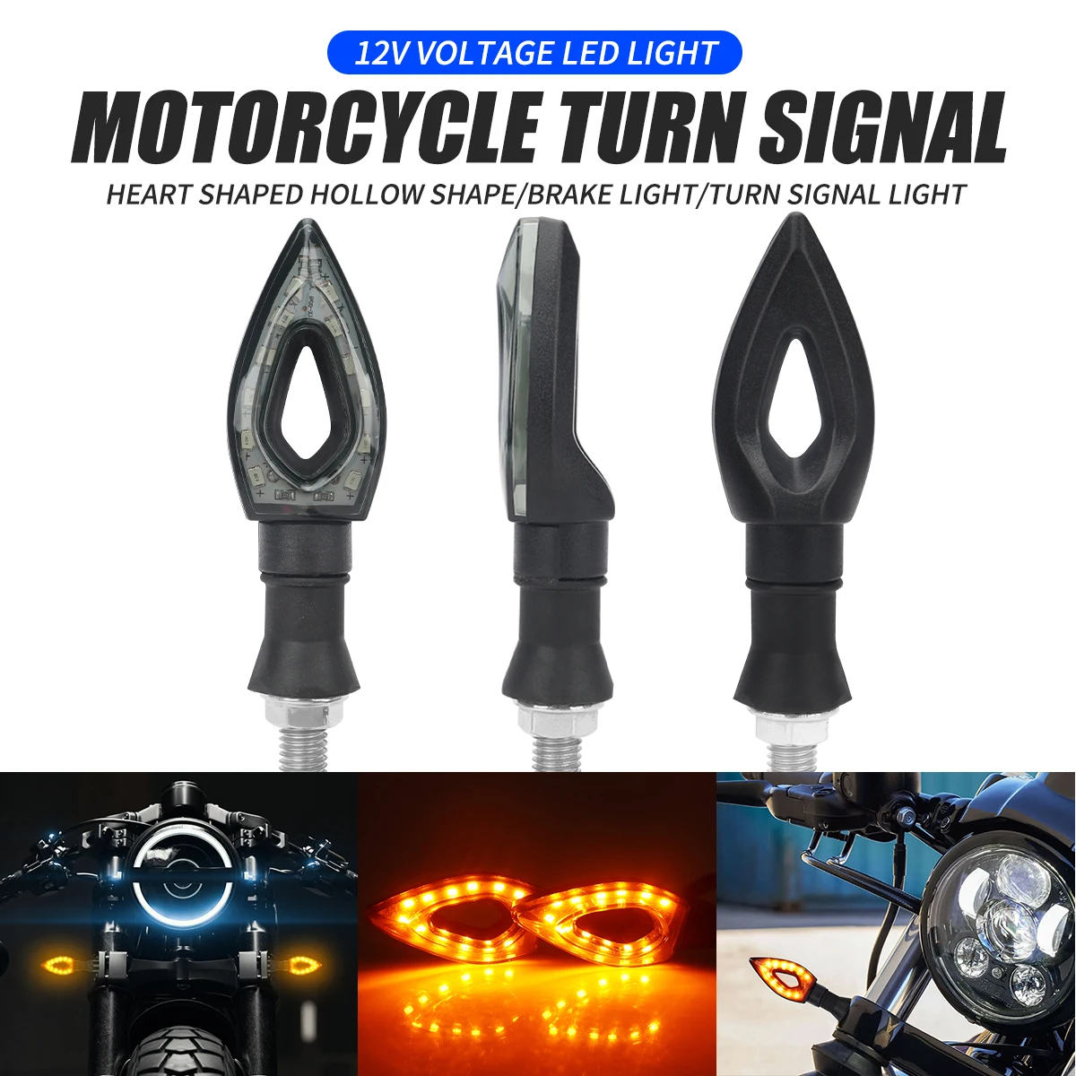 1pair Motorcycle Turn Signals Lights Amber 12LED Blade Lamp 