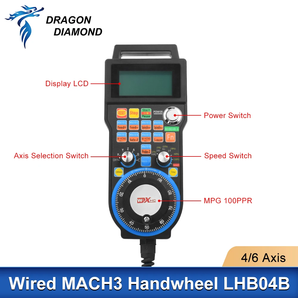 XHC LHB04B CNC MACH3 Wired Handwheel MPG Hanging Handwheel 4-Axis 6-Axis Controller Handle For CNC Route Engraving Machine