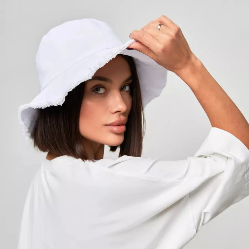 Fashion Raw Edge Bucket Hat Ladies Sun Beach Bob Cap Unisex Outdoor Sport Pull Up Fisherman Hat Wholesale Custom Pastis Logo Hat
