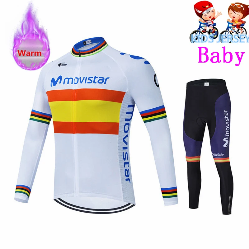 Movistar Team Winter Thermal Fleece Cycling Clothes Kids Long Sleeve Jersey Suit Bike MTB Clothing Pants Maillot Ciclismo Hombre