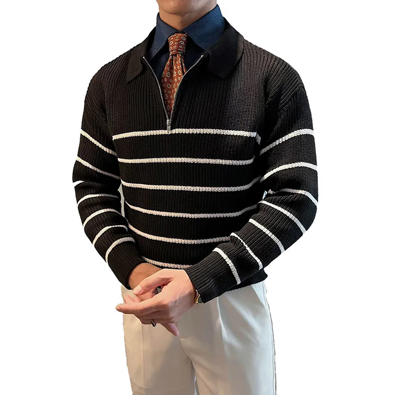 Striped Sweater Men Oversize Knit Business Casual Pullovers Mens Harajuku Clothes Spring Knitwears 2024