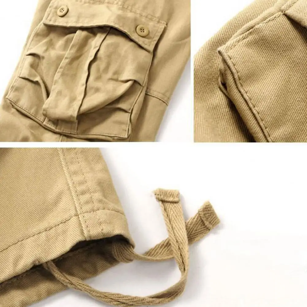 Men Cargo Pants Multi Pockets Solid Color Loose Cargo Pants Streetwear Long Work Trousers Outdoor Training Pants