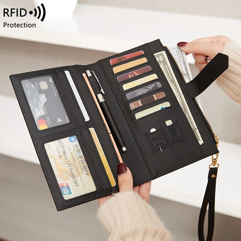 Western RFID Blocking PU Leather Hasp Zipper Long Women Wallet Large Capacity Passport Holder Multi-functional Purse forLadies