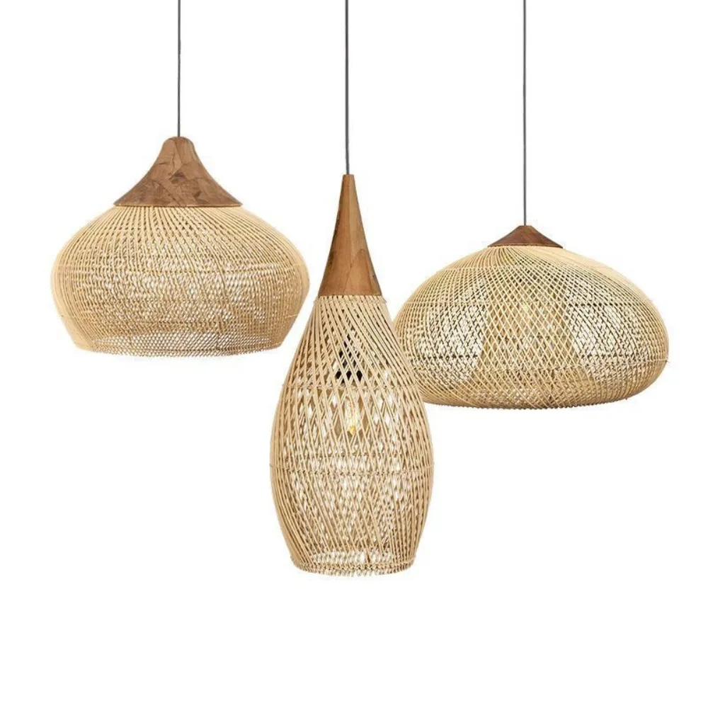 Light Design Minimalist Lamp for Home Indoor Restaurant Living Room Island Dia.25CM Chandelier JOYINLED Rattan Lampshade Pendant