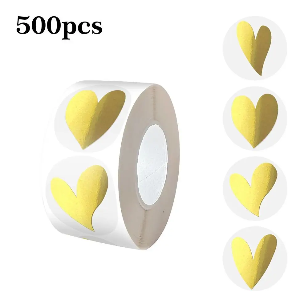 Transparent Heart Sticker Gold Color Glowing Effect Stationery Sticker Heart Design Waterproof Gift Decoration Sticker