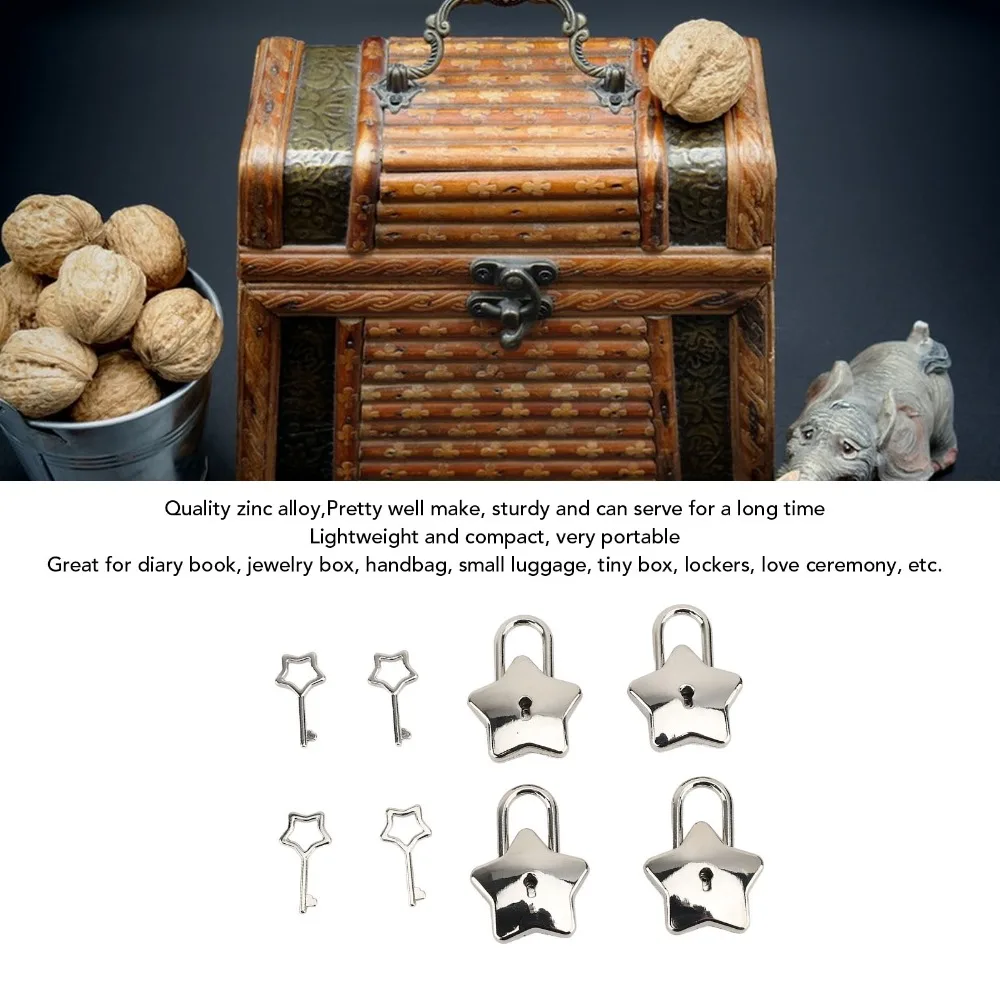 8pcs Five Pointed Star Star Shaped Padlock Silver Zinc Alloy Treasure Chest Padlock Bronze Key Included Decorative Mini Padlock