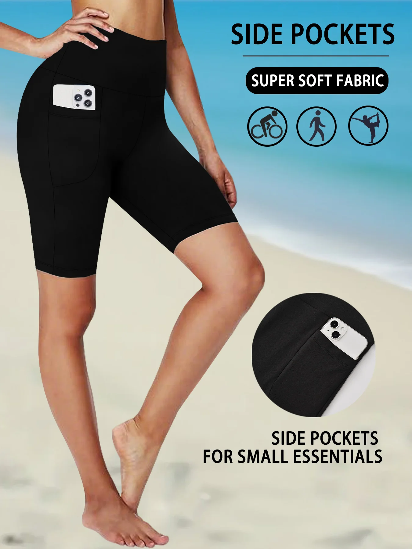 

High Waisted Biker Shorts For Women With Pockets, Super Soft Tummy Control Workout Running Yoga Athletic Shorts