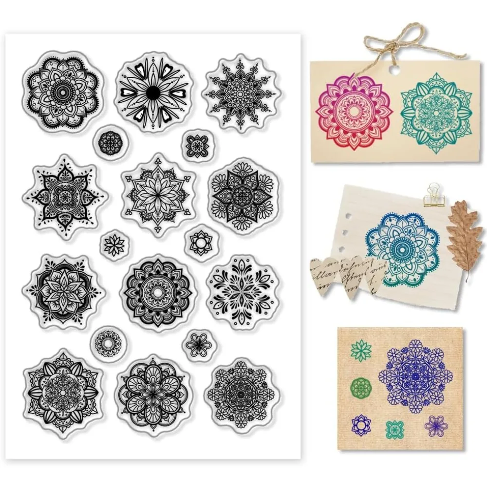 Mandala Clear Stamps for DIY Scrapbooking, Flowers Transparent Silicone Stamp Seal Circle Flower Decorative Paper Craft Stamps