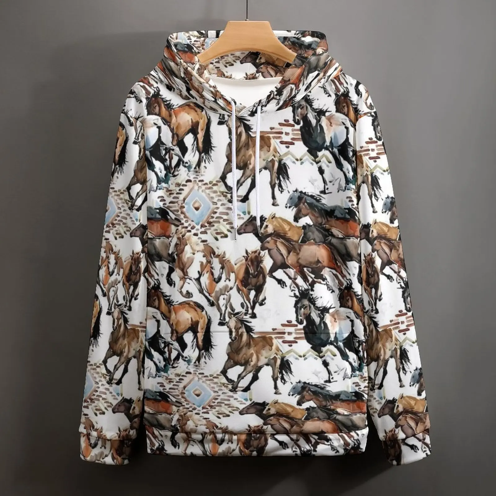 Sweats à capuche décontractés d'interconnexion de cheval pour femmes, sweat à capuche imprimé rétro azole, manches longues, Hip Hop, personnalisé, à capuche, PVD