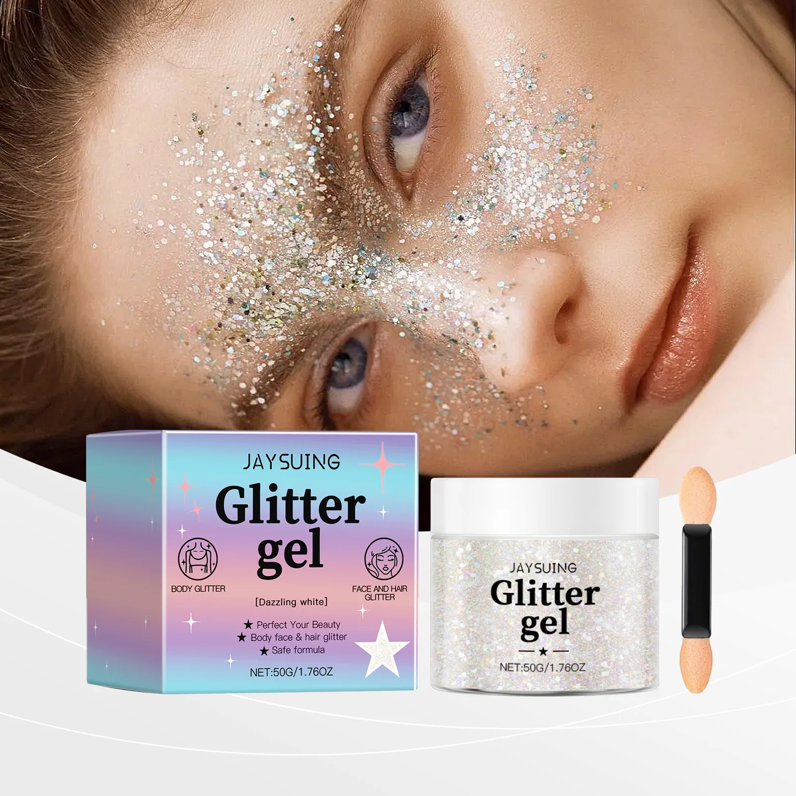 

Jaysuing White Glitter Glitter Gel Natural Stereoscopic High Gloss Makeup for dance floor parties