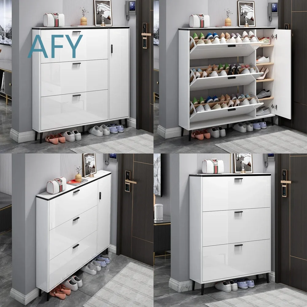 Ultra Thin Shoe Cabinet for Home Entryway Multi Functional Tipping Bucket Rock Slab Mystery Storage Unit Multi Layer Locker