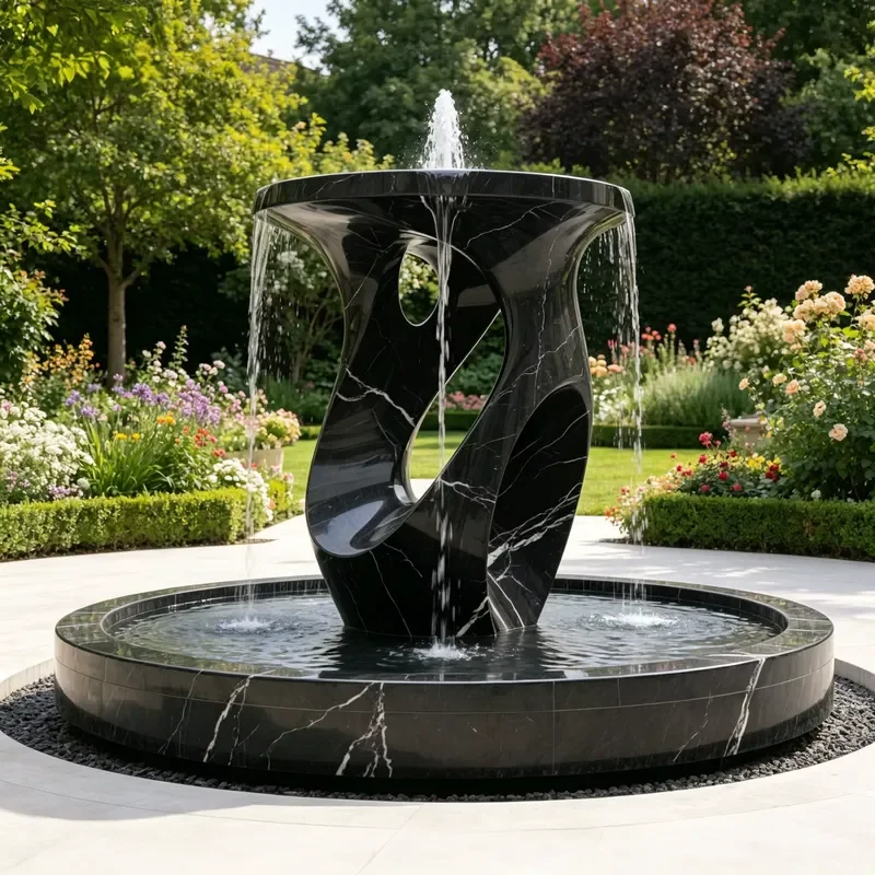 Outdoor Garden Abstract Art Backyard Decoration Simple Natural Black Marble Handmade Water Fountain European Design