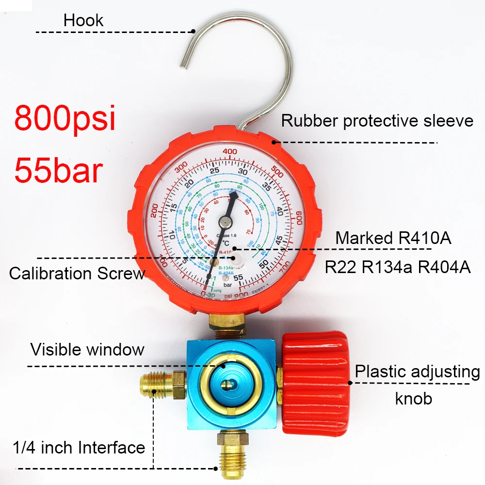 Manifold Meter Kit for R22/R410A/R134A/R404A Air Conditioner Manifold Meter High and Low Pressure Chiller Tool with Sight Glass