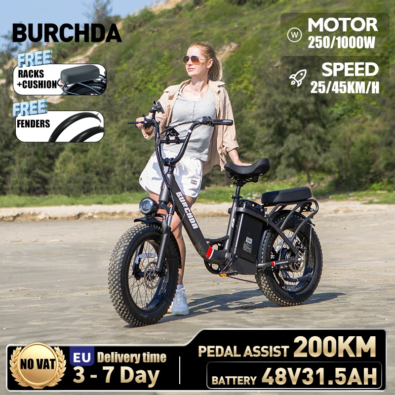 BURCHDA 2025 nouveau U8 1000W45 KM/H 20 pouces vélo électrique 48V31.5AH batterie au Lithium Ebike 4.0 Fatbike vélo électrique pour adultes