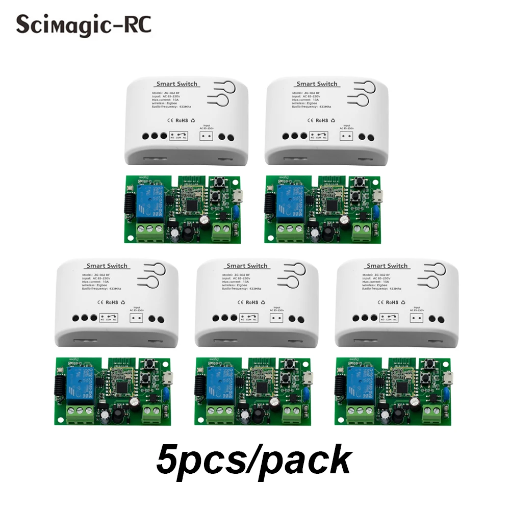 5pcs Zigbee 3.0 Smart Switch Self-locking/ Momentary Module Relay AC DC 12V 24V 220V Garage Door Opener RF for Alexa Tuya app