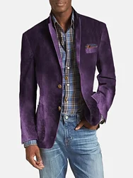 Blazer masculino de veludo em roxo, cor sólida, trespassado com dois botões, estilo casual de negócios, jaqueta elegante de terno de noite