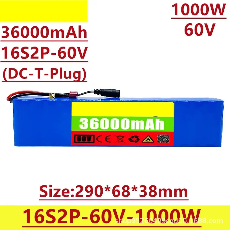 16S2P DC-XT60 Plug 18650 60V 36Ah Suitable Charger with BMS Lithium Battery for Bicycles Electric‑vehicles Rechargeable Battery