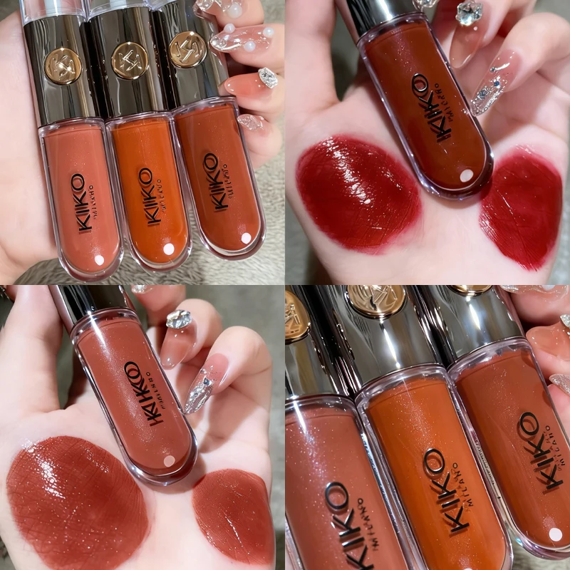 Brillo labial transparente de doble punta Hot Kiko, efecto espejo, no se desvanece, aceite labial sexy, brillo labial intenso, tinte labial color té con leche, maquillaje natural.
