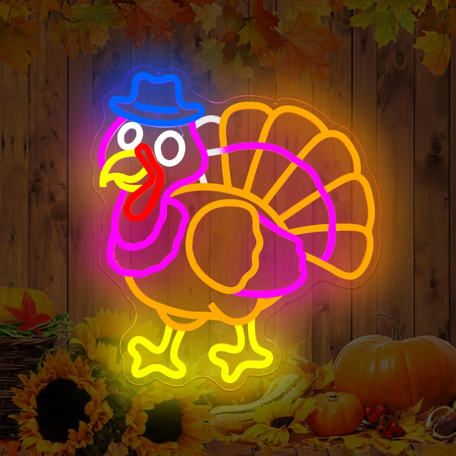 

Turkey LED Neon Sign for Wall Decor Thanksgiving Dimmable Flashing Light Up Harvest Festival Fall Lights Give Thanks Window Gift