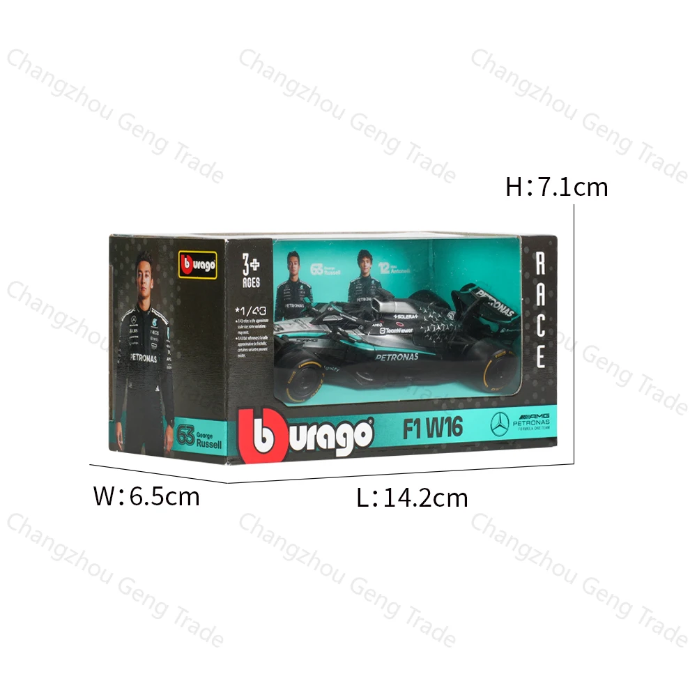 Bburago 1:43 Mercedes-AMG 2025 W16 E الأداء # 63 # 12 F1 Formula Car Die Cast Vehicles ألعاب سباق نموذجية قابلة للجمع #2