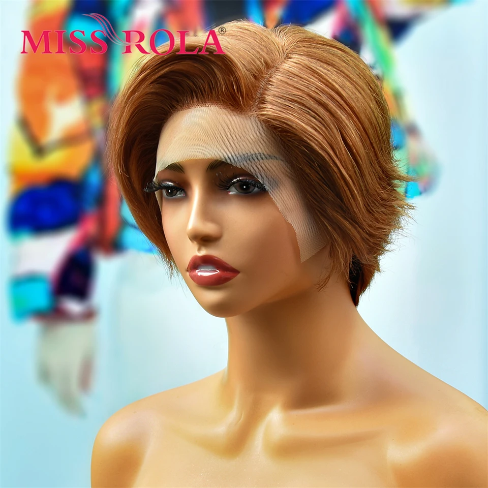 Miss Rola Brazilian Straight Pixie Cut Wigs 13X1 Lace Part Human Hair Wigs Remy Side Part Hair Wig Pre Plucked 180% Density