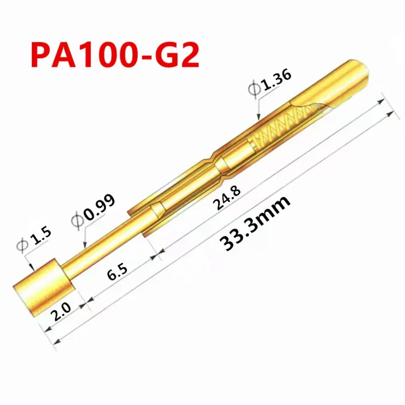 100PCS PA100-G2 Spring Test Probe Needle Tube Outer Diameter 1.36mm Needle Total Length 33.35mm Used To Test Circuit Board