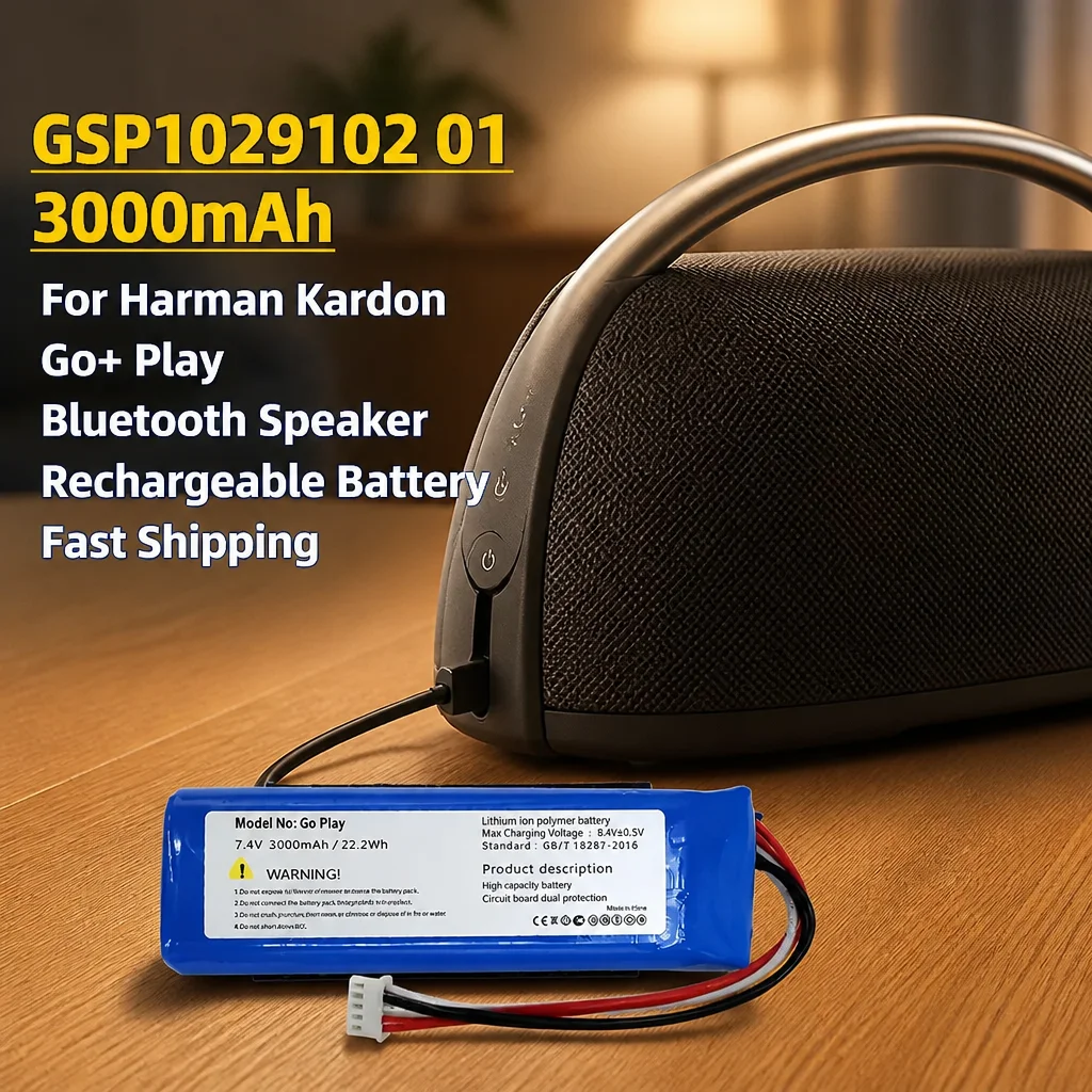 New GSP1029102 01 7.4V 3000mAh Li-Po Battery Replacement For Harman Kardon Go+ Play Bluetooth Speaker Rechargeable Battery