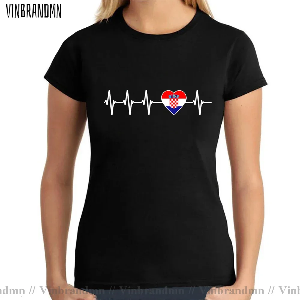 Vinbrandmn Croatian Heartbeat T shirt I Love Croatia Country Flag Heart Family T-Shirt Women Summer Short Sleeve Cotton Clothing