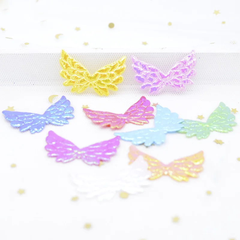 50Pcs/lot Glitter AB Colors Angel Wing Appliques Double Side Iridescent Fairy Wing Patches for Crafts Headwear Bowknot Decor