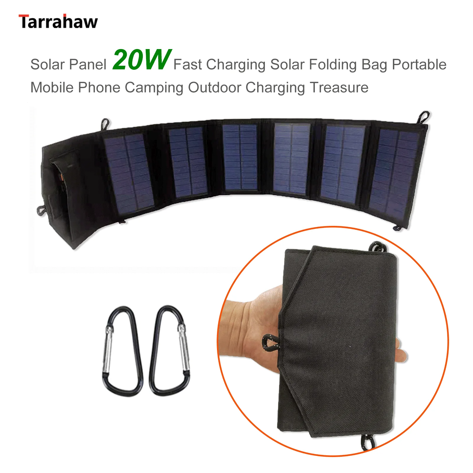 

Home Solar Panel 20W Foldable Bag USB Phone Fast Charger Ports Portable Outdoor Power Bank for Hiking Camping Cycling Driving