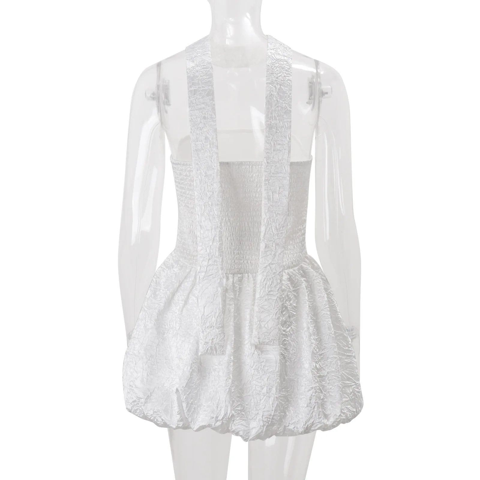 ชุดเดรสสั้นรัดรูปเซ็กซี่สำหรับฤดูร้อน ผู้หญิง สายเดี่ยวเปิดไหล่ แขนสั้นสไตล์ Gyaru เสื้อพองๆ สไตล์ Coquette ลำลอง Y2k