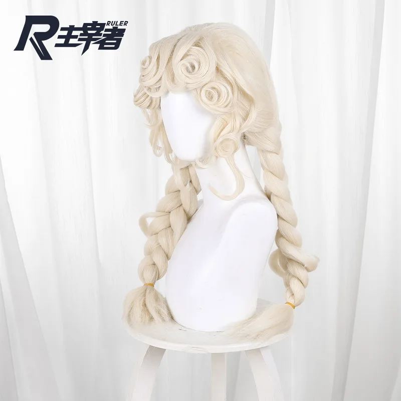 Game Identity Ⅴ Alice DeRoss Cosplay Wig Pre-styled Light Blonde Double Braids Heat Resistant Synthetic Hair with Curled Bangs
