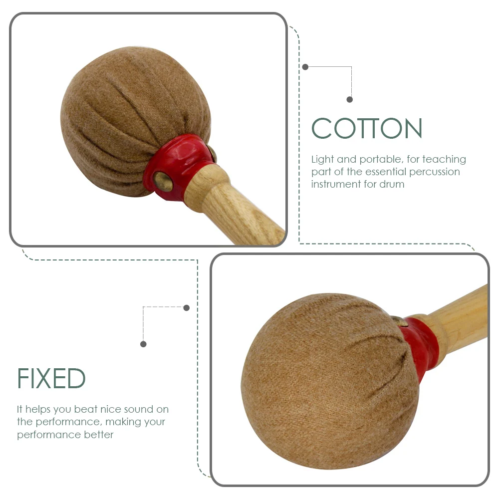 

Bass Drumstick Maple Handle Cotton Cloth Head Non-Skid Grip Drum Mallet for Teaching and Practice Percussion Accessory