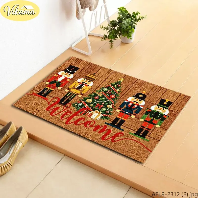 VIKAMA Christmas Doormat Nutcracker Tree Welcome Sturdy Durable Door Mat for Outdoor Entrance Christmas Decor