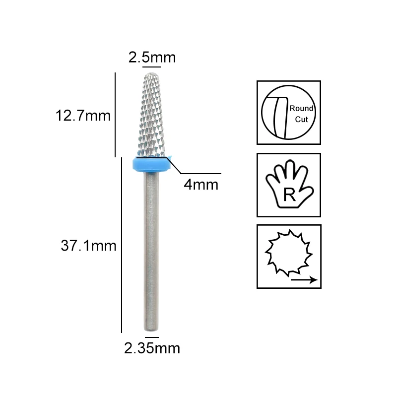 Kleine konische Hartmetall-Nagelbohrer für Rechtshänder, zum Auftragen von künstlichen Nägeln und zum Entfernen von Gel, Maniküre-Werkzeug, 3/32 Zoll – Detail 4
