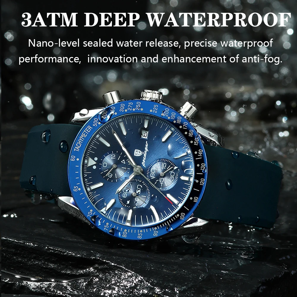 POEDAGAR Top Brand Men Watch Waterproof Luminous Date Chronograph Men\'s Quartz Wristwatch High Quality Sport Leather Man Watches