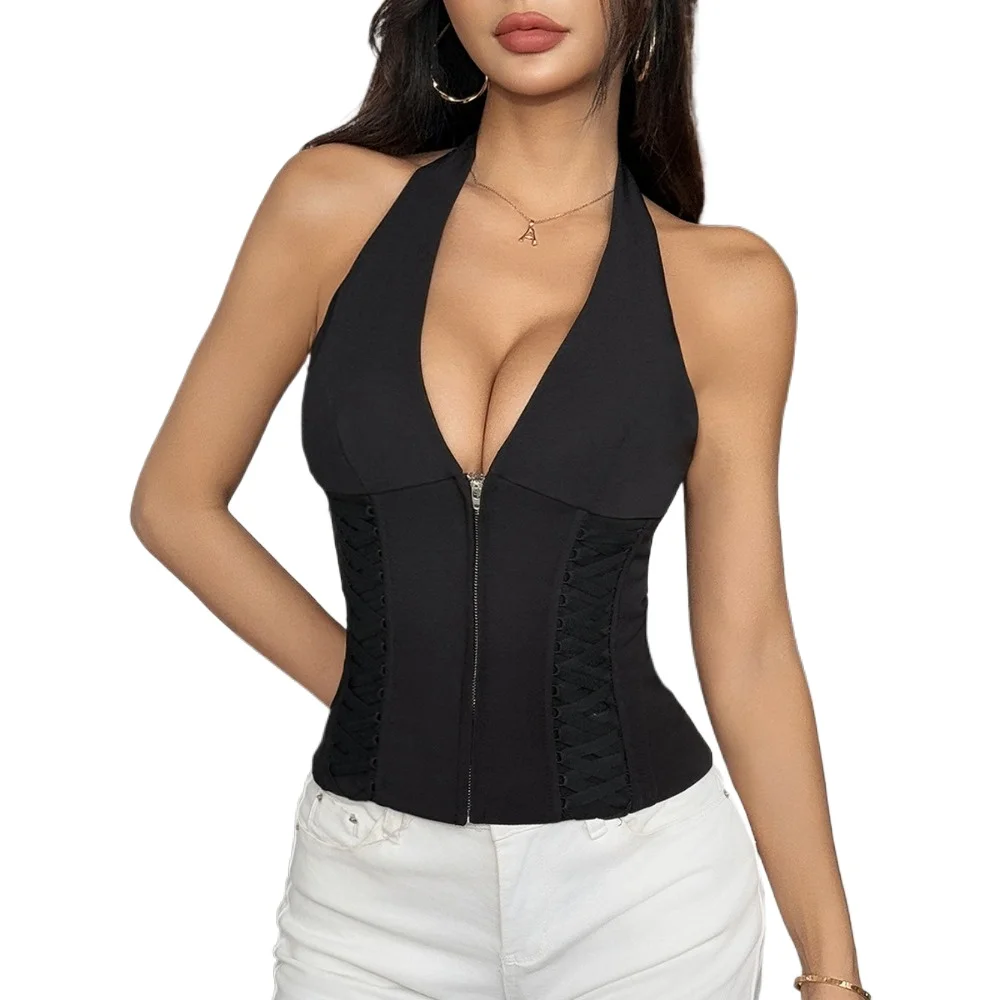 Corset Sexy Waist Trainer Faja Summer Fashion Outfits Rave Festival Backless Zipper Detail Cropped Top Party Clubwear Clothes