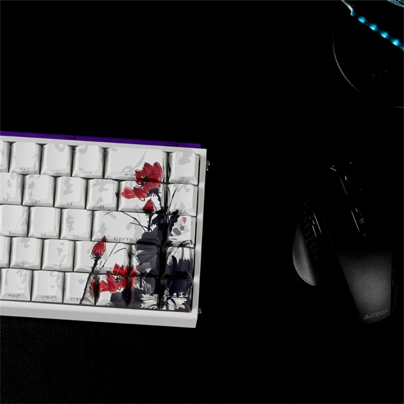  Ergonomic OEM Keycap Set with Plums Flower Theme PBT Construction Dyes Sublimated Graphics for 65% Mechanical Keyboards view 5